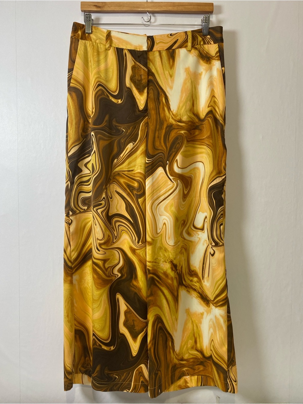 Jeannie Mai x INC Marble Print Wide Leg Pants Brown Gold Retro Y2K‎ Size 12